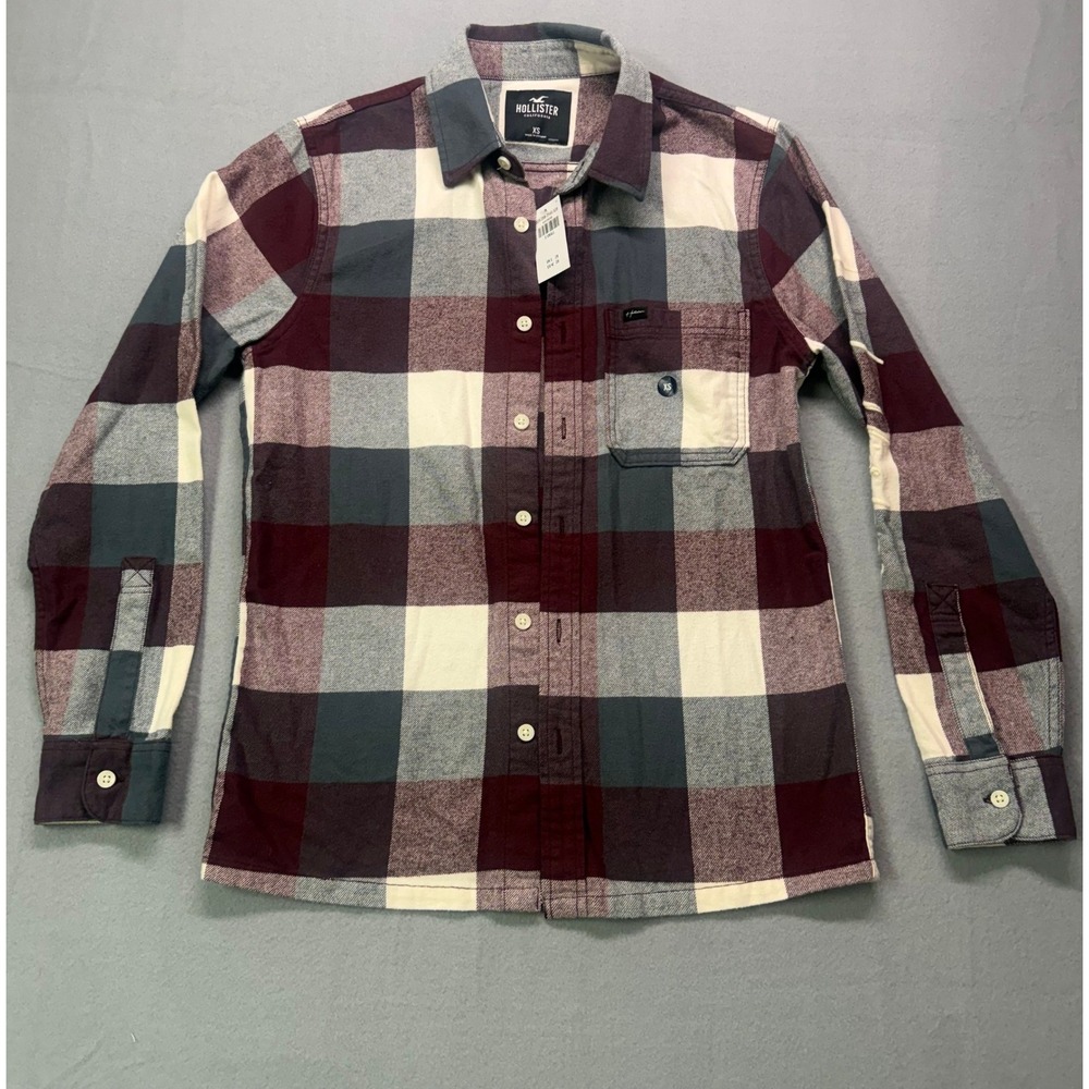 Hollister Mens Plaid Flannel XS Embroidered logo 100%cotton western lumberjack